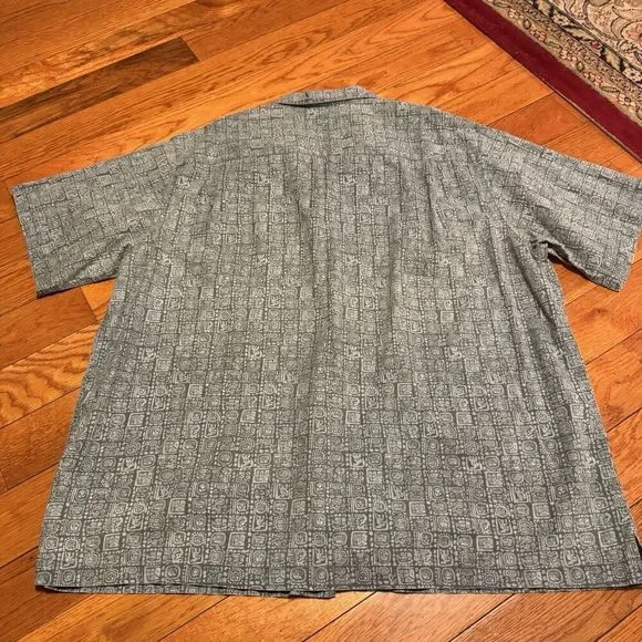 LL Bean Blue Mens XL Tribal Short‎ Sleeve Button Down Cotton Hawaiian Shirt VTG - Picture 7 of 7